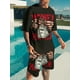thumbnail image 4 of Conjunto de camiseta y pantalones cortos de manga corta con estampado 3D de oración y huella de mano para hombre, estilo informal de verano para exteriores, 4 of 4
