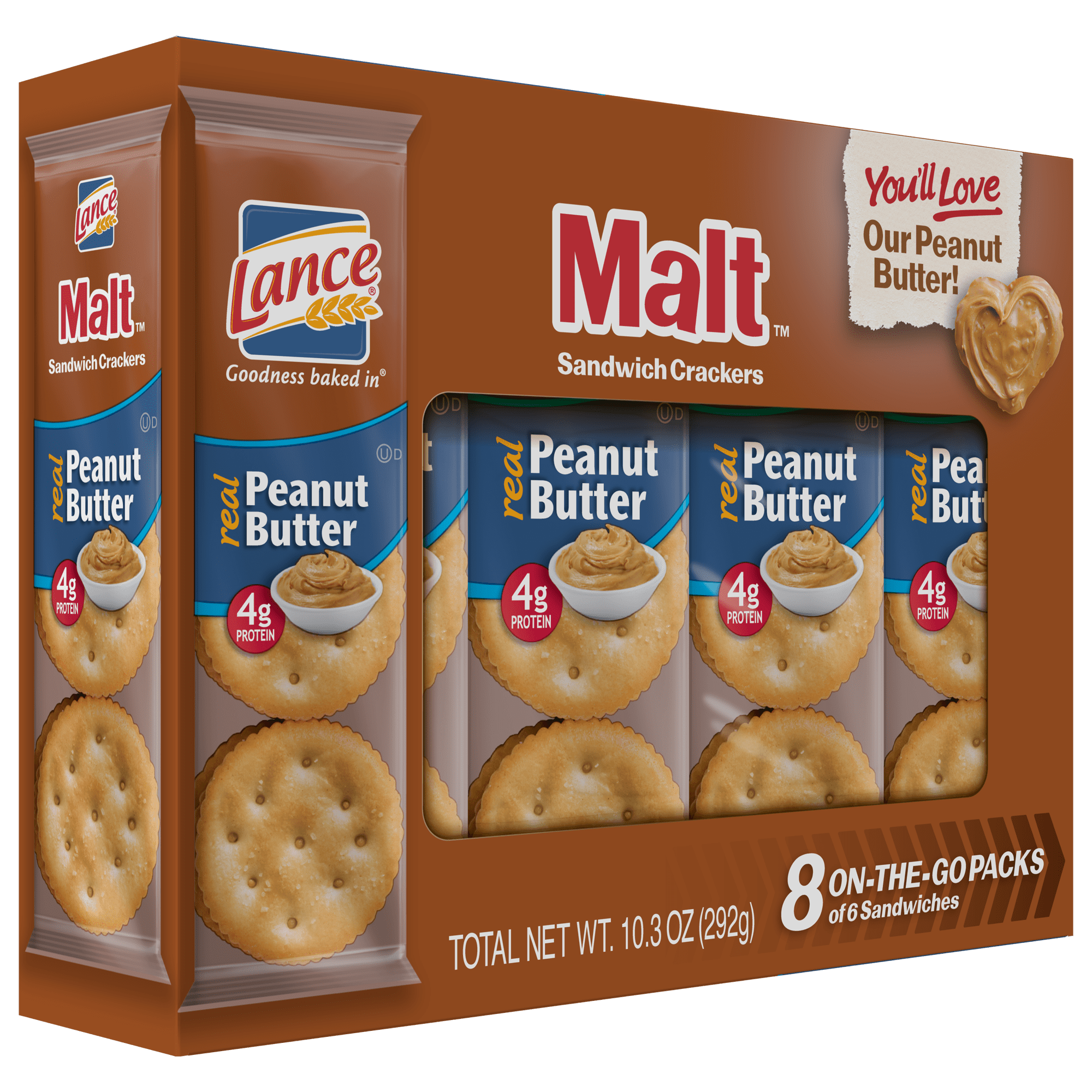 Lance Malt Peanut Butter Crackers 10.3 oz 8 Count Boxes Single Pack