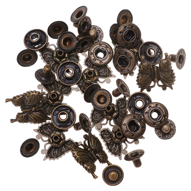 GOOHOCHY 10 juegos de botones a presión de forma Retro de aleación de Zinc, accesorios de hebilla para bolso de disfraz, botón de cierre artesanal con accesorios de Base (bronce)
