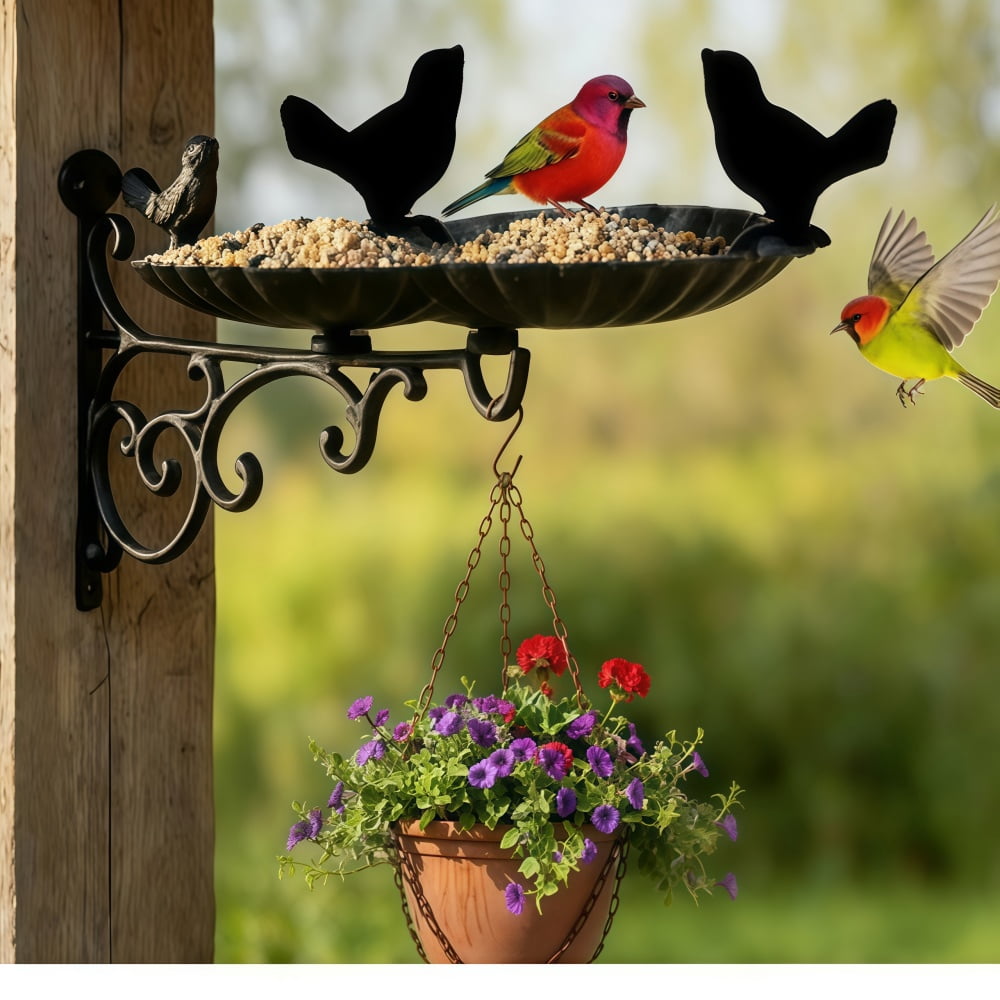 GYWHOOFT Wall Mounted Bird Feeder Cast Iron - Vintage Heavy Duty Outdoor Bird Feeding Station with Hanging Bracket, Decorative Garden Planter Holder for Patio, Yard, Window Decor