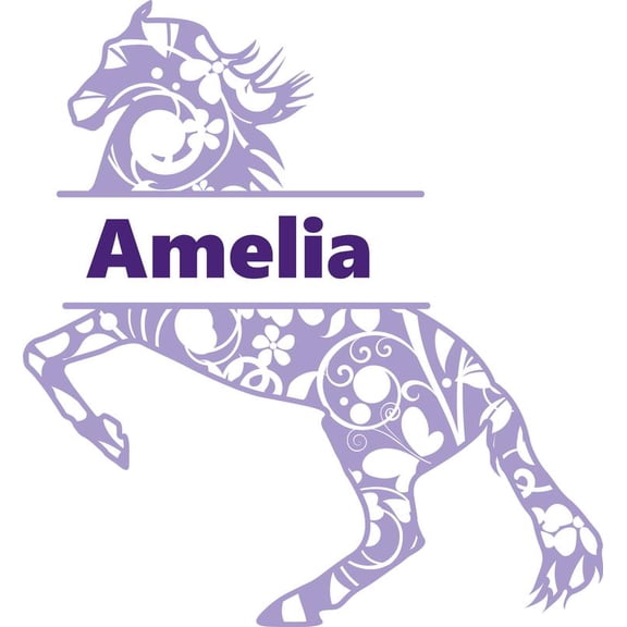 Personalized Name Vinyl Decal Sticker Custom Initial Wall Art Personalization Decor Childrens Girls Bedroom Jumping Horse Floral Print Pattern Design 12 Inches X 18 Inches