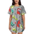 thumbnail image 1 of Balery Cute Dinosaur Conjunto de Pijama para Mujer con Estampado, Dos Piezas de Manga Corta y Shorts, Ropa de Dormir Suave con Cuello Redondo y Bolsillos-X-Large, 1 of 6