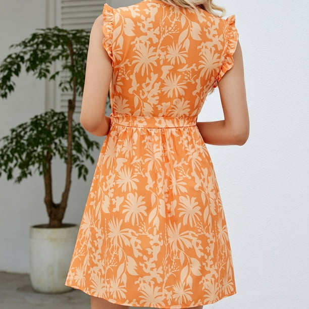 Vestido De Las Señoras vestido sin mangas con cuello en V y estampado en la cintura Cgtredaw Para estrenar
