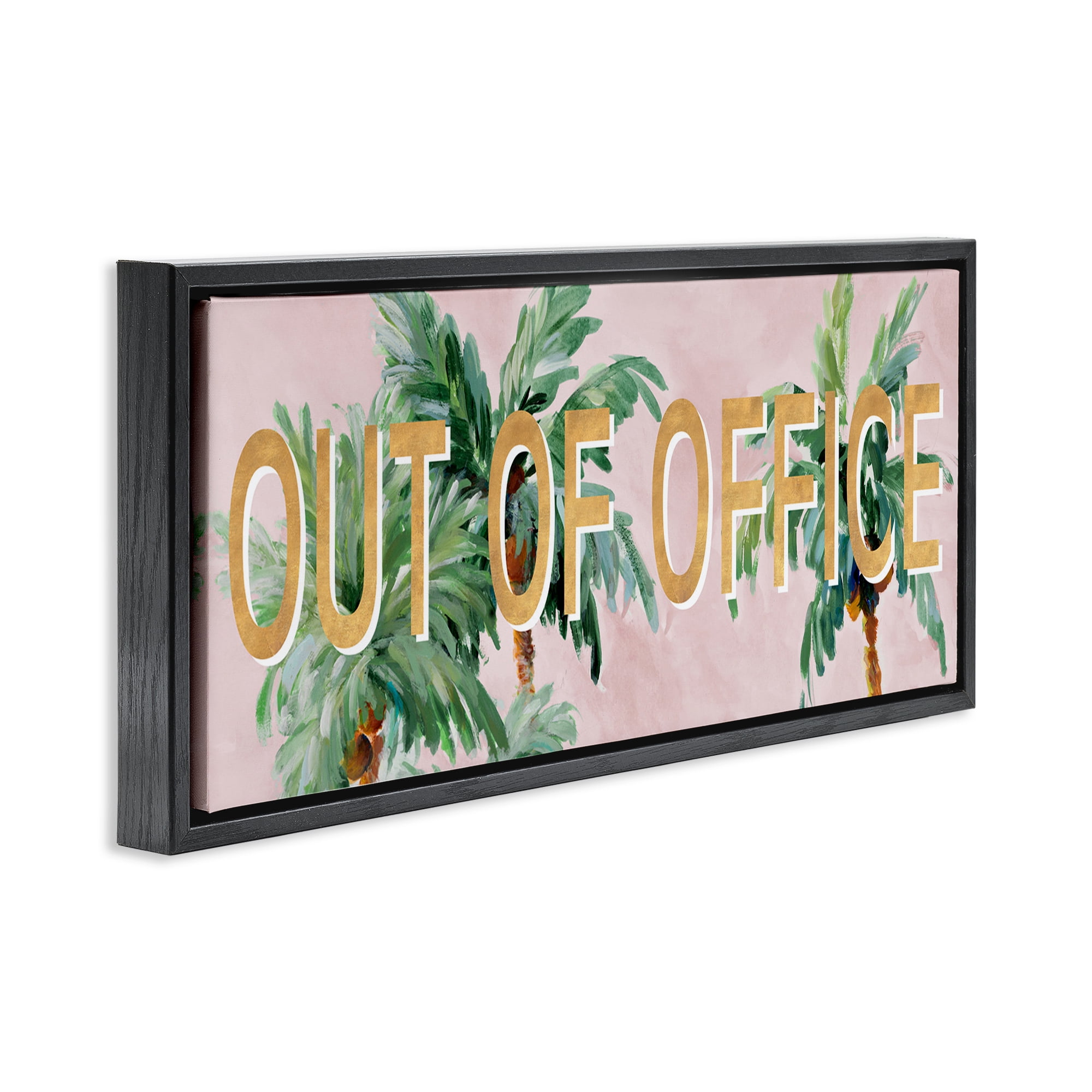 Stupell Industries Out Of Office Palms Typography Painting Black Floater Framed Canvas Art Print Wall Art, 31 x 14