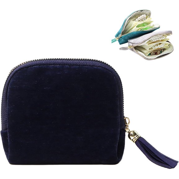 Jewelry Zippered Pocket Case Travel Jewelry Bag, Portable Zipper Jewelry Organizer with Tassel for Earrings, Necklaces, Rings & Bracelets