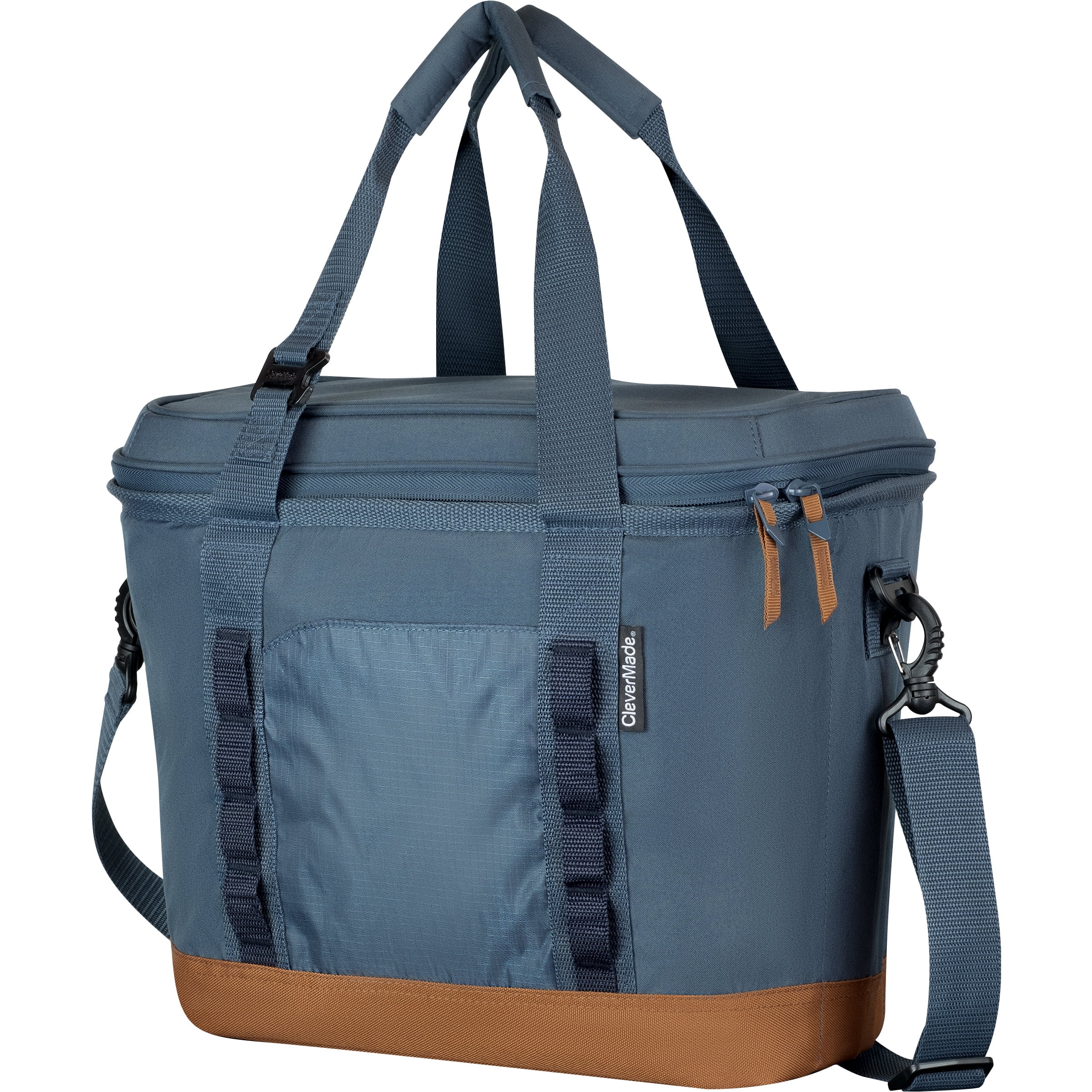 CleverMade 30 Can Soft-Sided Collapsible Insulated Cooler, Ocean/Cognac
