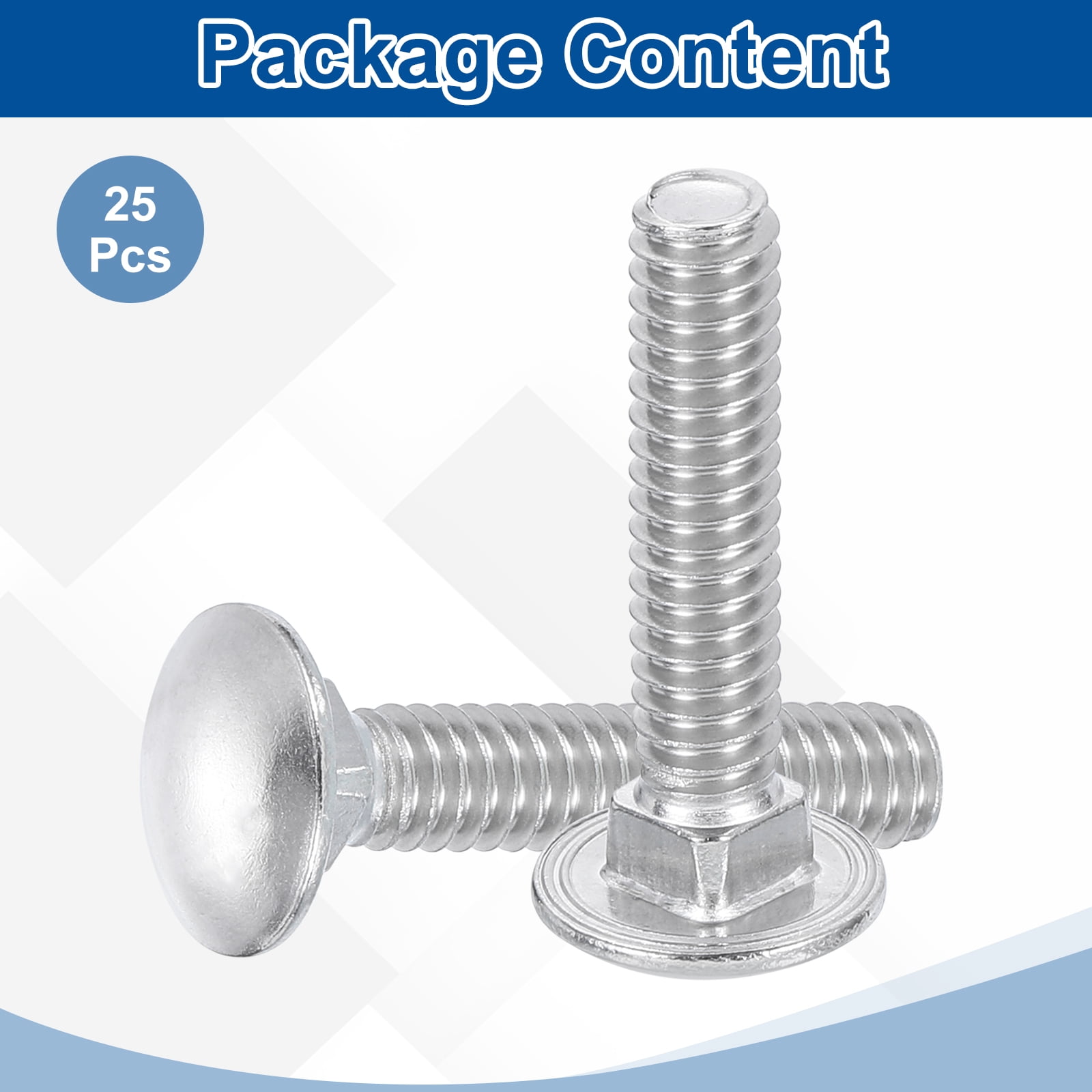 Uxcell 25Pack 1/4"-20x3-1/2" Stainless Steel Carriage Bolts Round Head Square Neck, Silver