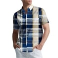 thumbnail image 2 of Blusa y camisa de manga corta con cuello vuelto para hombre, camisa informal con botones y estampado a cuadros, de manga corta y solapa., 2 of 6