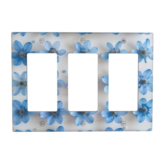 Blue Flowers Switch Cover Decorative Wall Plate 3-Gang Standard Size