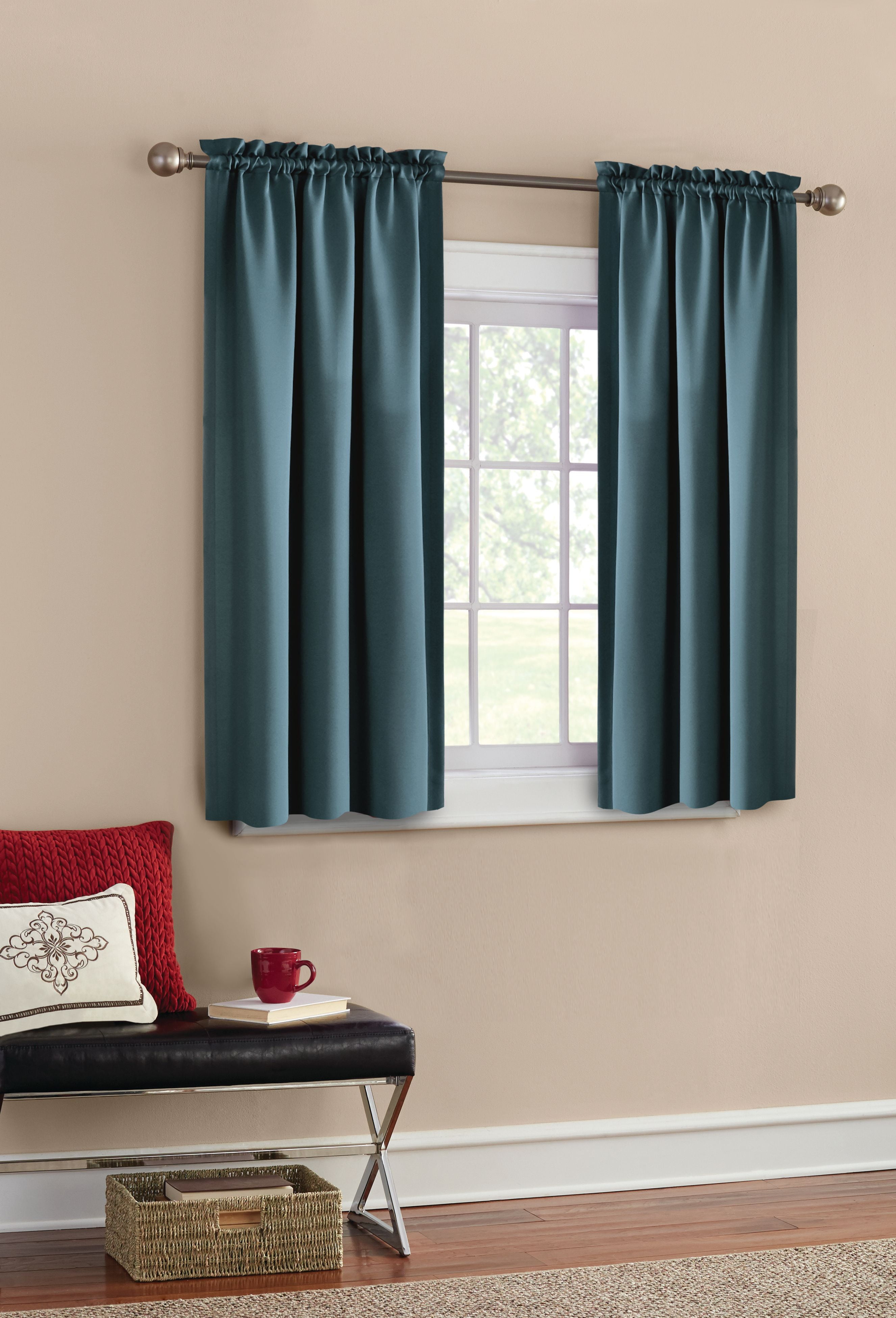 Mainstays Solid Color Room Darkening Rod Pocket Curtain Panel Pair, Set