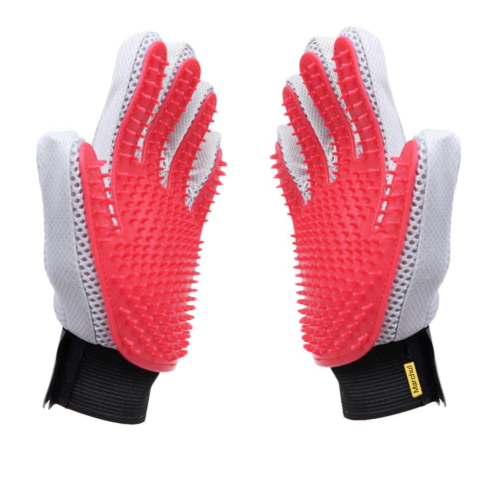 Pet Hair Removal Brush Gloves Cat Grooming Gloves Dog Grooming Brush Gloves Pet Hair Removal Gloves for Cats Dogs Horses 1 Pair Red Gloves