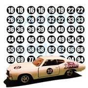 1:64 RACING NUMBERS WATER-SLIDE DECALS FOR HOT WHEELS, MATCHBOX, SLOT CAR: