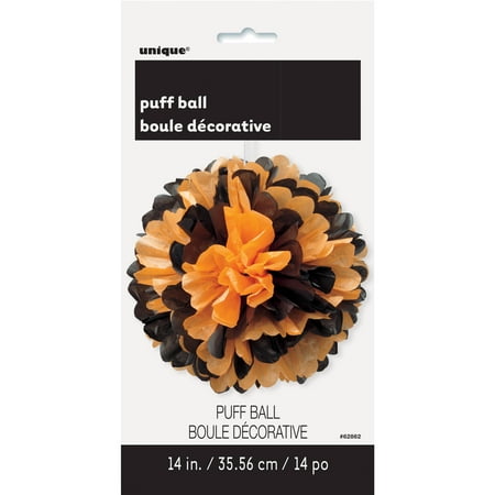 14" Orange & Black Halloween Tissue Paper Pom Pom