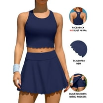Attraco Women Tennis Skirt 2 Piece Sports Dresses Athletic Workout Dress with Shorts and Pockets Badminton Skirt Top and Skirt