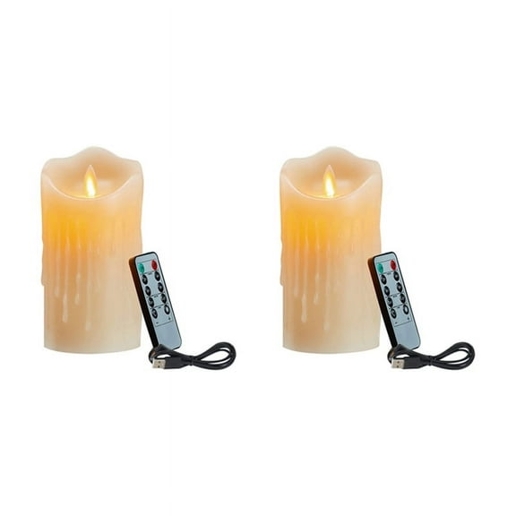 2X LED Candles, Flickering Flameless Candles,Rechargeable Candle, Real Wax Candles with ,12.5cm