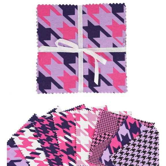 Soimoi Houndstooth Print Precut 5-inch Cotton Fabric Quilting Squares Charm Pack DIY Patchwork Sewing Craft- Purple, Pink, Black