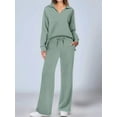 thumbnail image 4 of Women's Two Piece Set Casual Loungewear V-Neck Outfit Fall Travel Matching Lounge Set Green S, 4 of 6