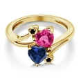 thumbnail image 3 of Gem Stone King 18K Yellow Gold Plated Silver Pink Created Sapphire Blue Created Sapphire and Black Diamond Ring for Women (1.63 Cttw, Heart Shape 6MM, Gemstone September Birthstone, Size 7), 3 of 6