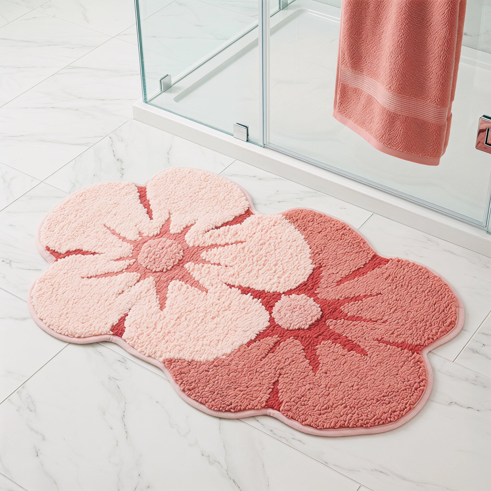 Unique Bargains Printed Rug Ultra Soft Absorbent Plush Bath Mat Red Flower 30" x 18"