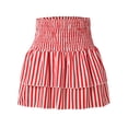 thumbnail image 4 of Bibifish Womens Skirts Striped Printed Ruffled Tiered Skirts Elastic High Waist Lightweight Lovely Retro Style Mini Skirts, 4 of 7