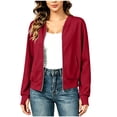 thumbnail image 3 of Maplenight Zip Up Jackets for Women Cropped Bomber Jacket with Thumb Holes Long Sleeve Casual Outerwear with Pockets, 3 of 5