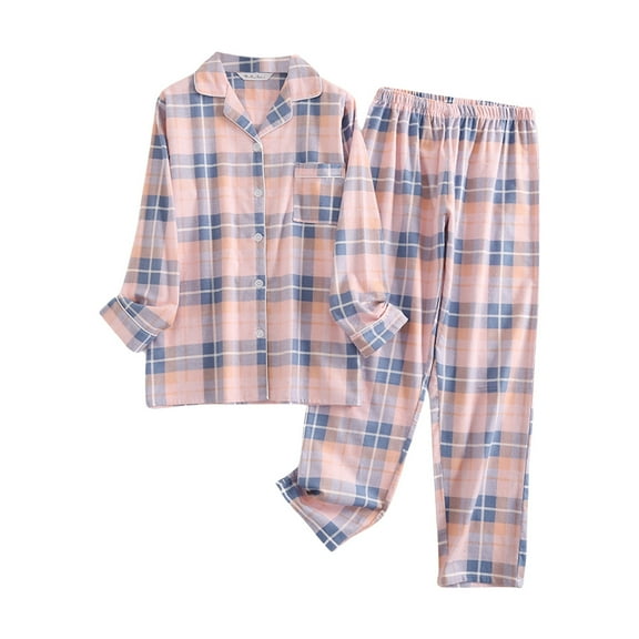 Christmas pajamas Flannelette Wool Checked Sleepwear Set For Women