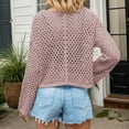 thumbnail image 4 of Crunowin Women's Fashion Sweater, Long Sleeve Hollow Out Knitted Solid Color Crewneck Casual Pullover Tops Pink M, 4 of 6