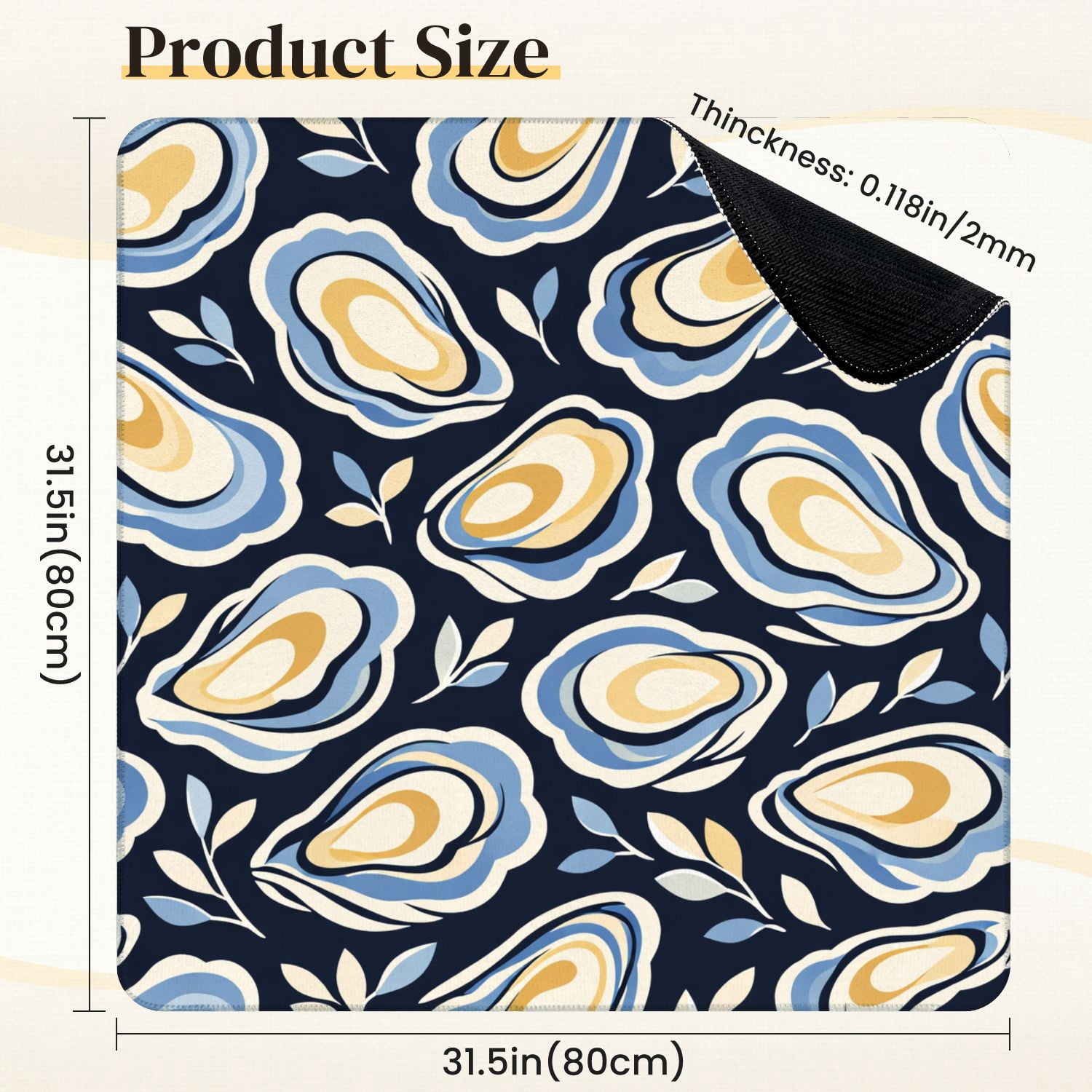 Mahjong Mat 31.5" x 31.5" Abstract Oyster Shell Blue Beige White Layers Dark Non-Slip Noise Reduction Mahjong Tiles Table Cover for Dominoes Poker Card Board and Tile Games