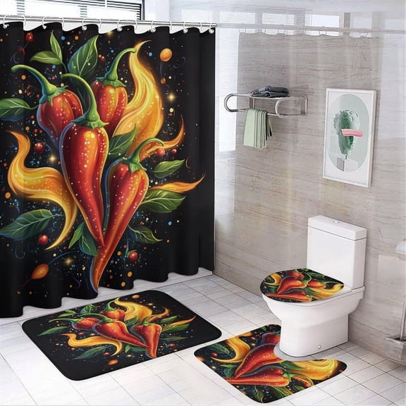 Bathroom Rugs and Shower Curtain Sets, Christmas Pattern Printed on Bath Sets for Bathroom Accessories, Ideal for Bathroom Apartment RV College Dorm, 72 x 72 inches