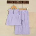 thumbnail image 4 of NAISIBABY Girl's Outfit Sets, Sleeveless Bow Pleated Tops and Loose Casual Pants Kids Casual Summer Clothes Purple 5-6T, 4 of 6