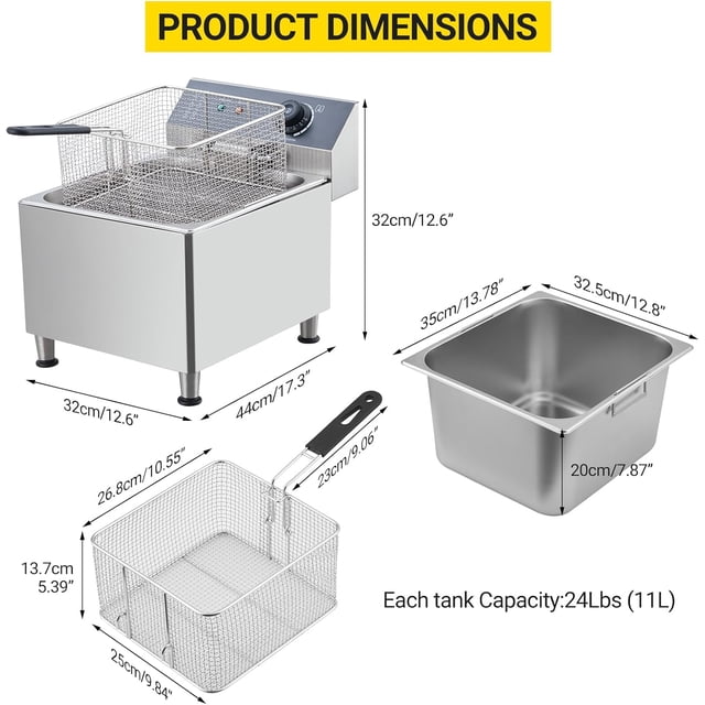 QinaQin Friteuse Électrique en Acier Inoxydable 11 L avec Paniers, Acier Inoxydable