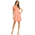 thumbnail image 2 of Women?s V-Neck Cross Back Pocket T-Shirt Swing Dress (Coral, Medium), 2 of 4