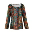 thumbnail image 6 of cocolona Womens Long Sleeve Shirts Asymmetrical Neck Button Tops Dressy Casual Boho Print Blouses Fall Clothes, 6 of 7