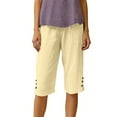 thumbnail image 4 of Hogleaql Linen Pants for Women Cropped Bermuda Elastic Waist Knee Length Cotton Shorts Capris Trendy Loose Fit Summer Beach Pants Drawstring Pedal Pushers with Pockets Beige S, 4 of 6