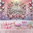 thumbnail image 4 of 5.9x3.6FT Happy Birthday Background Banner Silver and Pink Princess Theme Decoration Crown Roses and Stars Party Banner for Women Girls Birthday Photography Background, 4 of 5
