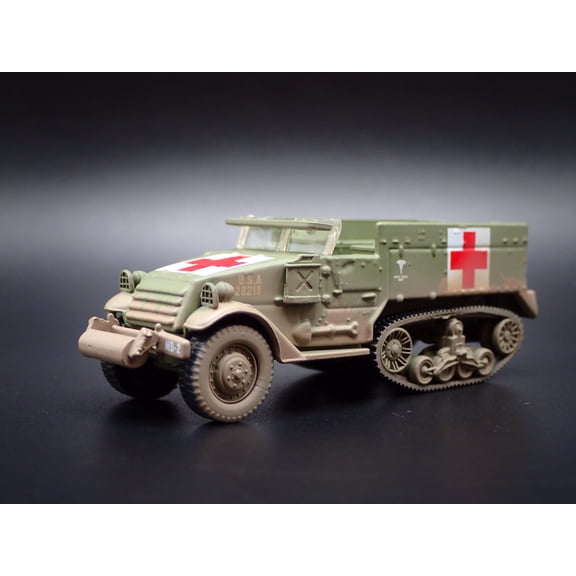 (Open Box) WWII M2A1 HALF TRACK TANK ARMY MILITARY GREEN 1:87 SCALE DIECAST MODEL CAR