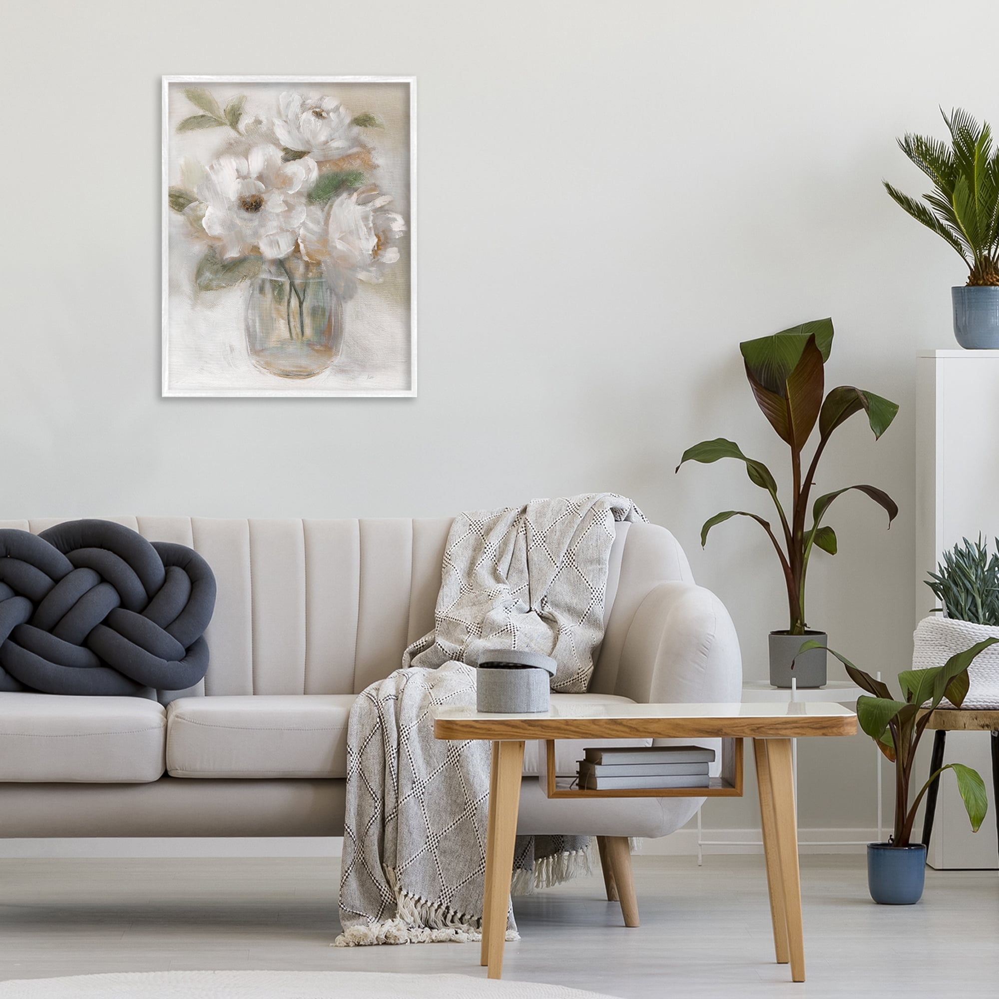 Stupell Industries Brushed Neutrals Bouquet White Framed Giclee Art, design by Nan