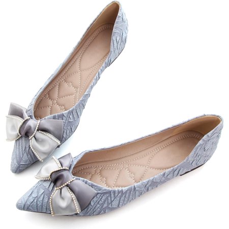 

Pfhytec LU Bow-Knot Ballet Flats for Women Pointed Toe Crystals Dress Shoes Comfort Light Weight Loafers