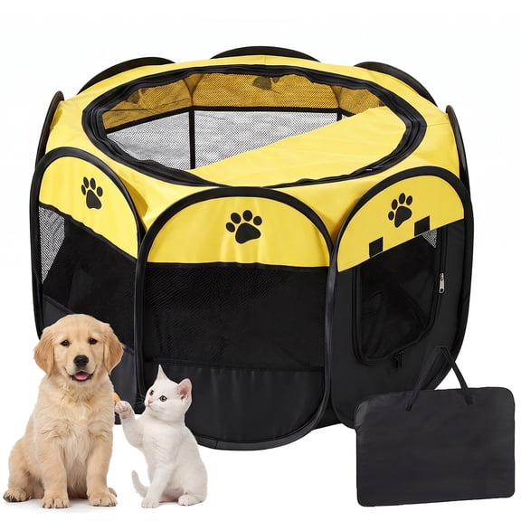 Gsycle Pet Playpen, 29" Pop-Up Cat Playpen & Dog Playpen for Indoor Outdoor, Foldable Pet Tent Cage Enclosure with Storage Bag, Portable Puppy Kitten Play Pen