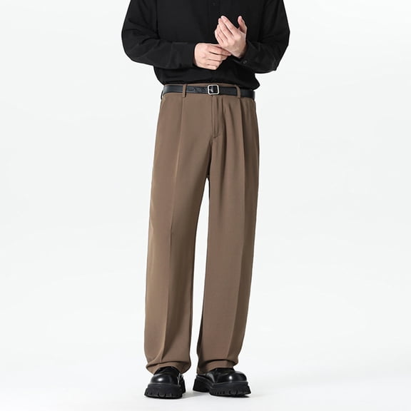 Bosfbaoi Plus Size Mens Dress Pants High Waisted Wide Leg Dress Pants Ice Silk Pleated Front Mens Pants Lightweight Breathable Pants For Men Casual Trousers