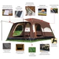 thumbnail image 4 of Cabin Style Camping Tent, 8-12 Person Waterproof Family Tent with 210D Oxford Fabric, All-Weather Outdoor Tent with Large Mesh Windows & PE Floor for Hiking, Backyard & Group Camping, Coffee, 4 of 11