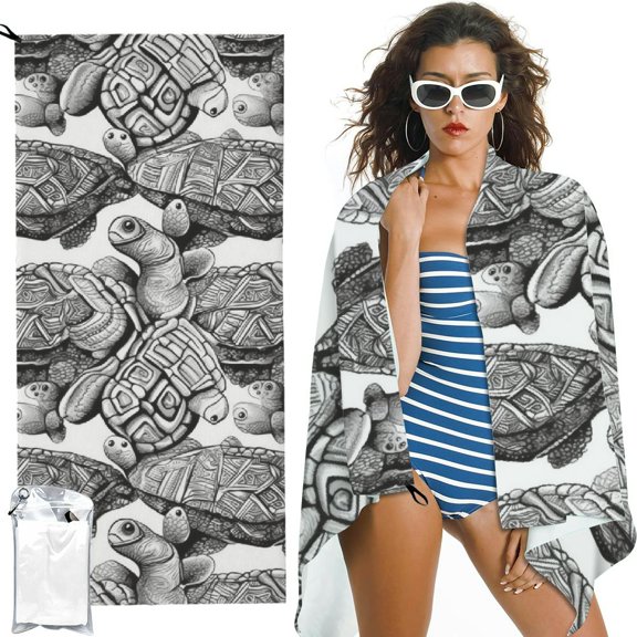 BCIIG Beach Towels for Women Men, Black and White Turtle Tribal Boho Beach Towels Swim Towels Oversized Quick Dry for Travel Beach Swim Pool Gym 27.5x55in
