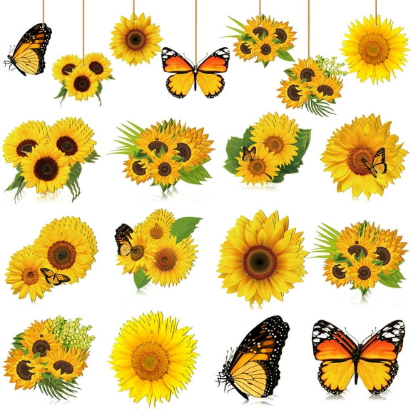 36 Pcs Sunflower Tree Decorations Summer Wooden Ornaments with Rope Christmas Gnome Party Decor