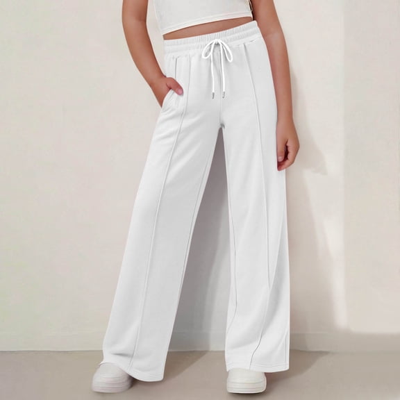 Gamivast Girl's Wide Leg Sweatpants High Waisted Lounge Trousers with Pockets Elastic Drawstring Casual Loose Fit Back To School Pants for Yoga Gym