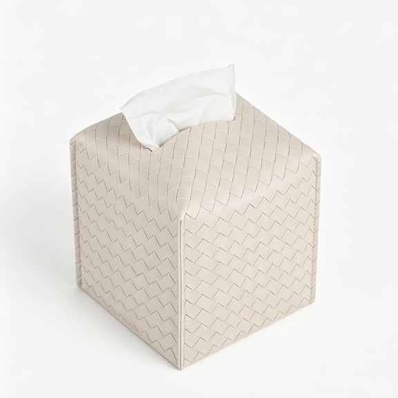 Tissue Box Cover PU Leather Tissue Holder Square Facial Tissue Case Facial Paper Organizer Dispenser for Bathroom, Vanity Countertop, Tabletop, Car, Beige