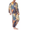 thumbnail image 2 of KLL Colorful Cloud Spotted Dog Sleepwear Mens Flannel Pajamas,Long Cotton Pj Set, 2 of 7