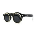 thumbnail image 2 of Super Normcore Cool Hipster Flip Up Keyhole Round Sunglasses Black Gold, 2 of 4