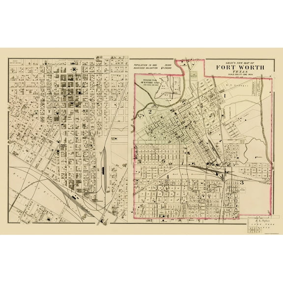 Historic City Map - Fort Worth Texas - Gray 1885 - 23 x 34.71 - Vintage Wall Art