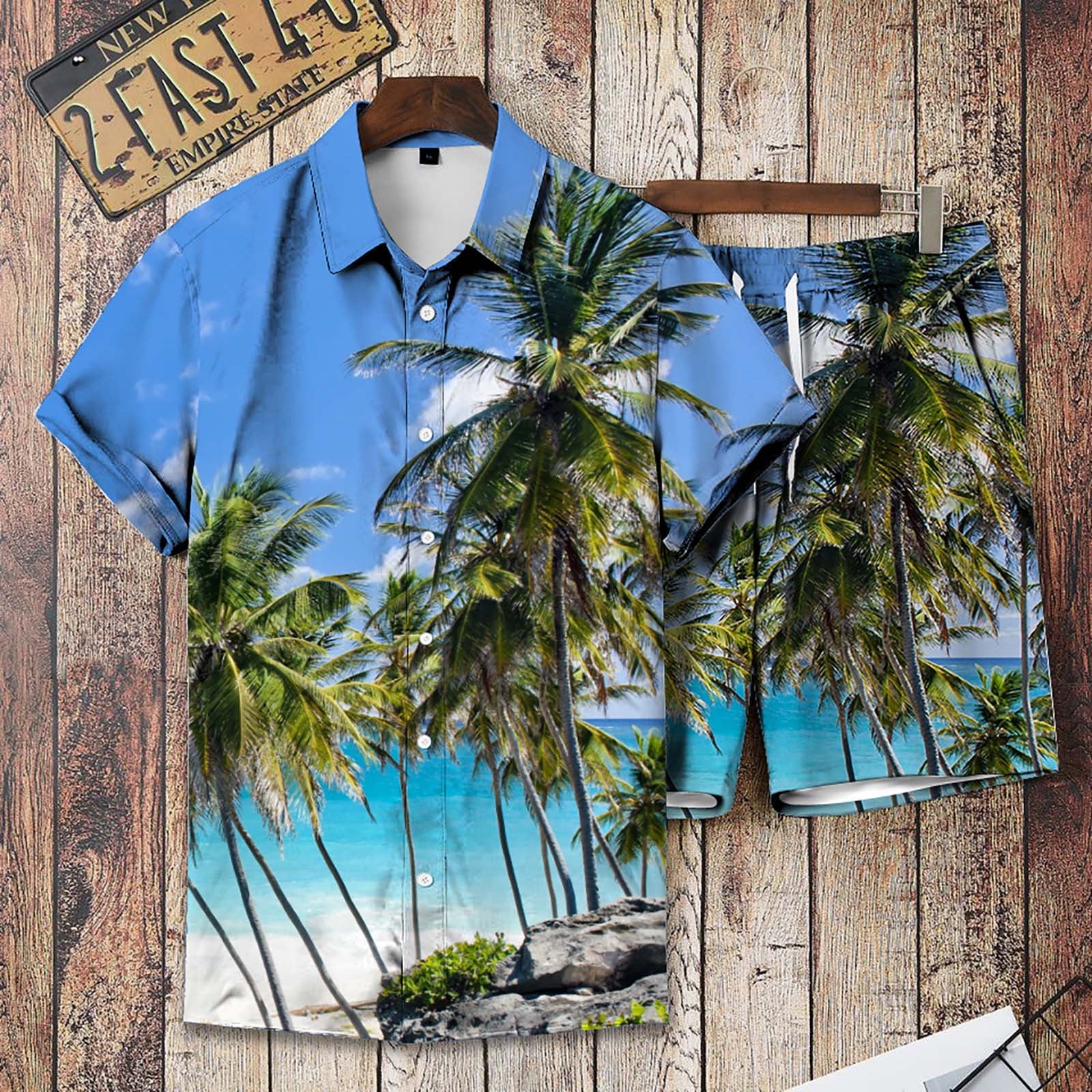 ZCFZJW Men's Hawaiian Shirts Tropical Shirt Sets Button Down