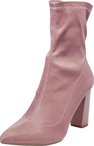 Cambridge Select Womens Almond Toe Chunky Block High Heel Ankle Bootie